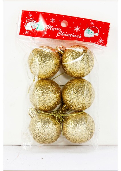 Yılbaşı Ağaça Süsü Simli Gümüş Renk Top 5 cm 6 Adet