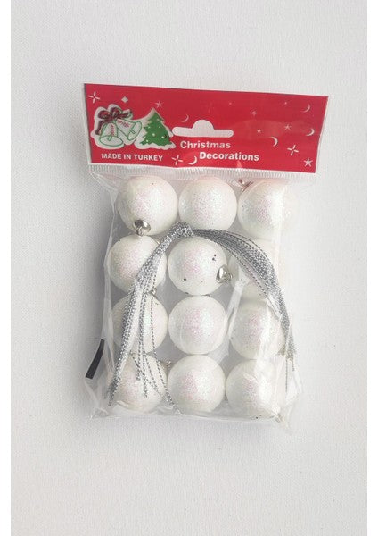 Yılbaşı Ağaça Süsü 3 cm Kırmızı Renkli Simli Strafor Top Ağaç Süsü 12LI