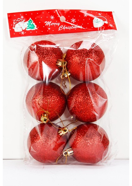 Yılbaşı Ağaça Süsü Simli Gümüş Renk Top 5 cm 6 Adet