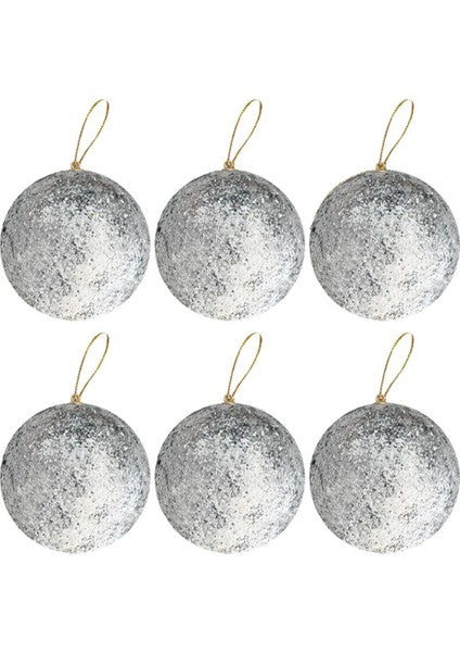 Yılbaşı Ağaça Süsü Simli Gümüş Renk Top 5 cm 6 Adet