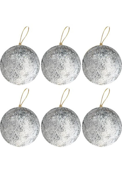 Yılbaşı Ağaça Süsü Simli Gümüş Renk Top 5 cm 6 Adet