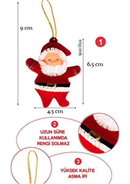Yılbaşı Çam Ağacı Süsü Noel Baba 6'lı